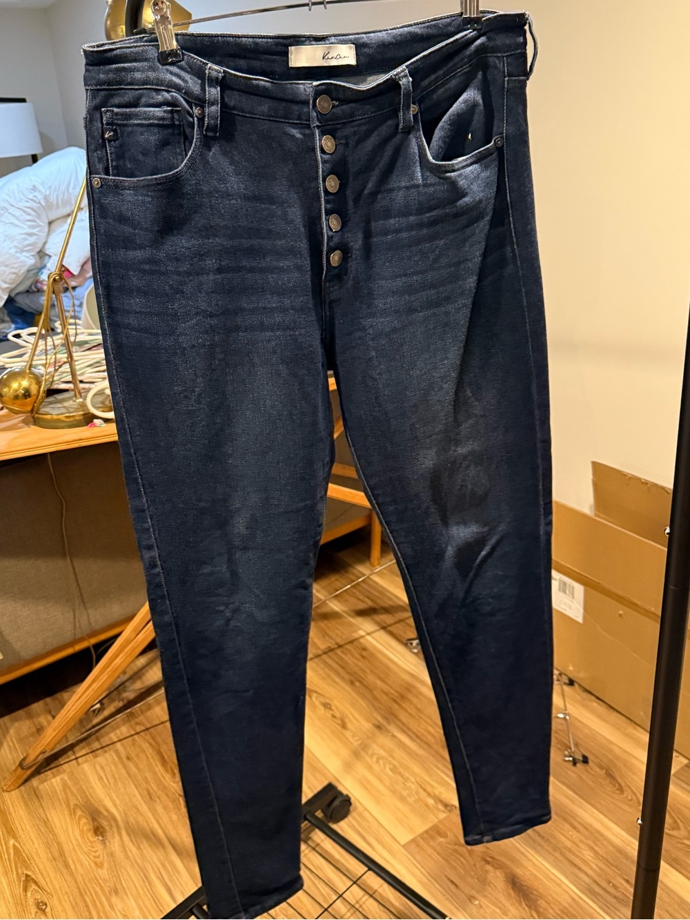 KanCan Women’s Dark Blue Button-Fly Jeans